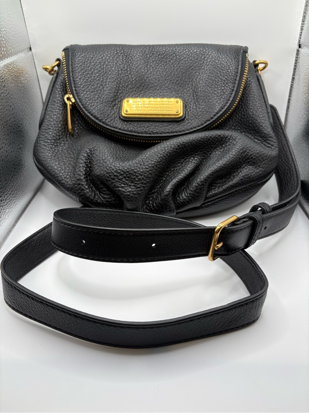 Marc By Marc Jacobs Black Leather Pebbled Crossbody with Gold Hardware